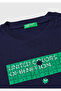 Boy's Navy Blue Crew Neck T-Shirt with Logo Print on the Front - 3