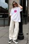 White Printed Oversize Crew Neck Women's T-Shirt