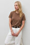 Women's Crew Neck Loose Basic Brown T-Shirt - 5