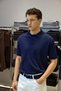 Men's Relaxed Fit Ribbed Knitwear Polo Neck T-Shirt Navy Blue - 4