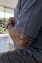 Men's Oversize Wide Cut 100% Cotton Thick Textured Basic Crew Neck Smoked T-Shirt - 4
