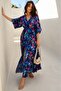 Blue Long V-Neck Patterned Women's Dress MG2076