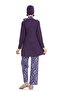 Lycra Hijab Swimsuit Purple Trousers Patterned Scarf Detailed - 2