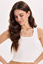 Women's Slim Fit Narrow Cut Thick Strap Square Neck Ecru Athlete Blouse - 4