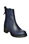 R654006503 Navy Blue Genuine Leather Thick Heeled Women's Boots - 6