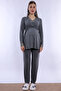 Cotton Maternity and Postpartum Pajama Set with Breastfeeding Feature – Elastic Waistband Effortt - Smoked - 3