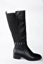 Black Genuine Leather Back Stretch Diver Fabric Women's Boots N 555705503 - 6