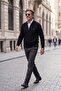 Men's Polo Collar Lined Knitwear Black Coat Zippered Patterned Steel Knit