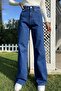Lenora Dark Blue Lycra Super High Waist Palazzo Loose Jean Trousers