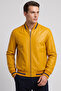 Leo Yellow Waist and Sleeve Tricot Zippered Lined Men's Genuine Leather Coat