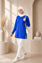 Cobalt Blue Cotton Combed Cotton Tunic Long Sleeve Blouse T-Shirt Top - 3
