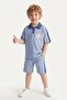 Boy's Printed Short Sleeve Shorts 2-Piece Set M00831 Blue