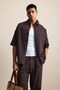 Men's Oversize Cotton Shirt and Trousers Two-Piece Set Brown - 4