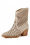 Westera Women's Beige Summer Cowboy Boots Perforated Suede Textured Thick Heeled Daily Stylish Boots - 5