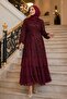 Burgundy Layered Sequined Evening Dress - 2