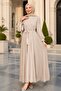Stone Collar Detailed Waist Belted Evening Dress - 2