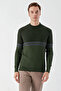 Men's Khaki Trend Paneled Bato Collar Dynamic Fit Comfortable Cut Knitwear - 2