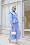 Baby Collar, Elastic Waist, Lace-Up, Embroidered, Lined, Linen Look Suit - Blue - 5