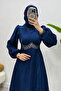 Mosera Janjan Fabric Waist Belted Lined Hijab Evening Dress - 2