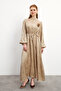 Rose Detailed Jacquard Dress - Beige - 5