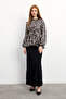 Leopard Patterned Blouse Skirt Set - Mink - 4