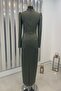 Satin Sare Evening Dress - Khaki - 3