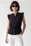 4921 Women's Flounce Collar Jacquard Peplum Blouse Black - 2