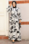 White Patterned Hijab Dress - 23582b - 2