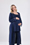 New Season Navy Blue Special Lace Design Strap 100% Cotton Maternity Pajama Set with 3 Pieces - 3