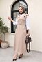 V-Collar Belted Long Jile Dress -Beige