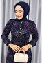 Viscose Fabric Floral Patterned Dress 4070-02 Navy Blue - 3