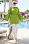 Volan Sleeves Oil Green Hijab Tunic 20298Yy - 2