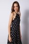 Linen Blend Lace Detailed Polka Dot Halter Neck Maxi Dress Black-White - 4