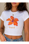 -Women's Hibiscus Flower Printed Crop T-Shirt 100% Cotton - 3