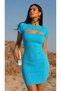 Turquoise Window Detailed Short Sleeve Ribbed Knit Mini Dress Tr0283 - 2