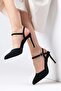 Lucia Black Color Suede Ankle Strap Side Buckle Women's Heeled Shoes - 3