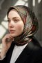100% Twill Silk Ethnic Patterned Tan - Khaki Colored 90X90 Scarf Sewing Shape: Hand Sewing - 4