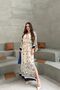 Women's Black Patterned Long Dress with Belt and Slit