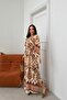 White Patterned Double Breasted Collar Long Women's Dress - 2