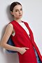 Women's V-Neck Agraf Closure Relaxed Fit Woven Long Vest with Pockets - 5