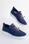 Women's Blue Suede Lace-Up Stitched Orthopedic Sports Shoes Nk4144