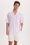 Men's relaxed fit short sleeve striped muslin casual shirt - burgundy - 6