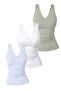 Women's Double Layer Lycra Undershirt Triple Set (95% Cotton) (Stone Color, White, Gray Melange)