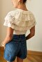 Women's Cream Ruffled Scallop Collar Detailed Ribbed Blouse - 4