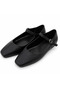 Women's Black Comfortable Ballet Flats with Black Straps and Belt - 4