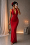 Long Dress with Halter Neck and Side Ties and Open Back