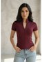 Short Sleeve Zipper Slim Fit Blouse