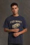 Navy Blue Washed Retro Men's Easy Money Printed T-Shirt - 2