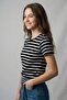 Women's Slim Fit Black and White Striped Short Sleeve T-Shirt - 6