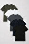 5-Pack Premium 100% Organic Cotton Basic Slimfit White-Khaki-Black-Navy Blue-Smoked Men's T-Shirt - 2